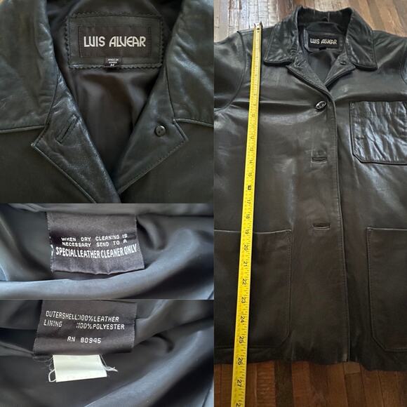 Vintage Luis Alvear Black Leather Jacket – Minimalist 90s Design, Size M - Picture 6 of 6